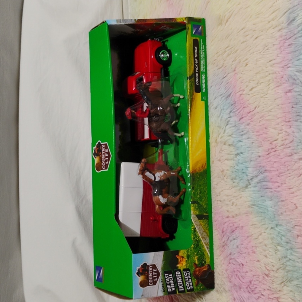 (X-79) New Country Life Licensed Die Cast Red Dodge Pick Up Truck & Extras